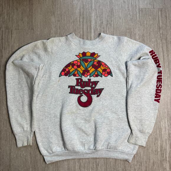 Vintage 90s Ruby Tuesday Sweatshirt Pullover Fleece FOTM USA XL Gray Crewneck - Picture 1 of 9